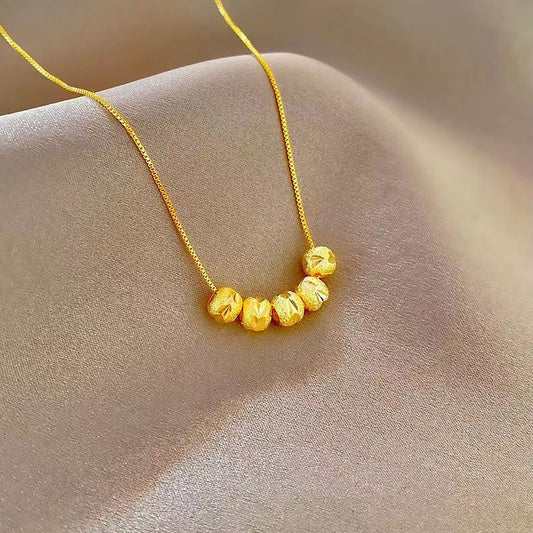 14k Gold Five Lucky Beads Necklace