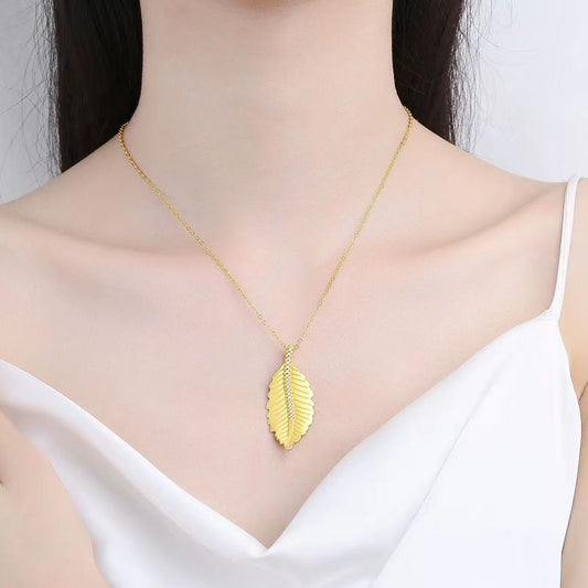 14K Gold leaf necklace with diamond