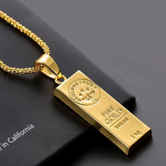 14k Gold Bar Pendant Necklace