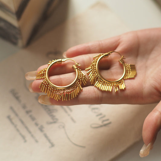 14k Gold Vintage Circle Flow Large Earrings