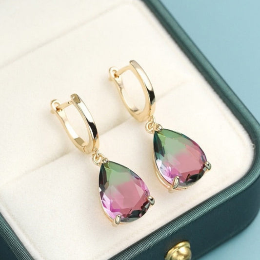 Creative water drop pear shaped gemstone earrings