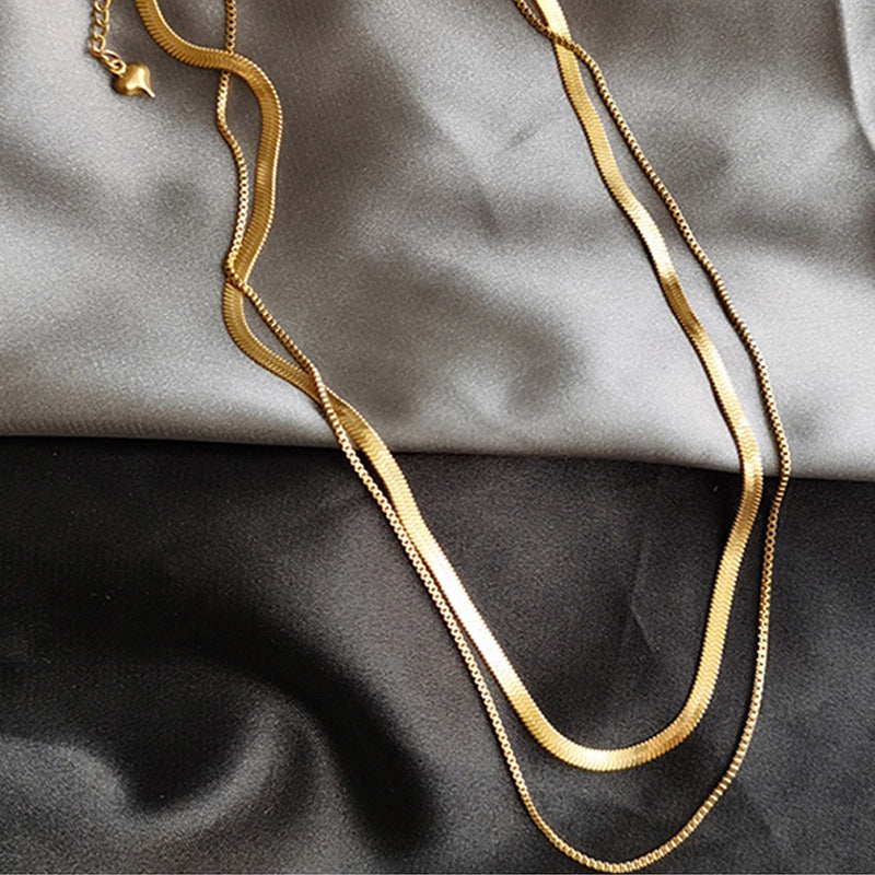 14k Double layered snake bone necklace