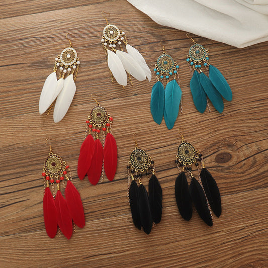 Bohemian colored feather earrings